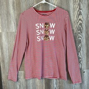 Lands End red and white striped Christmas shirts with gold snowflakes, M